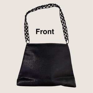 Le Regale Vintage Black Beaded Handle Evening Bag Purse Clutch Cocktail